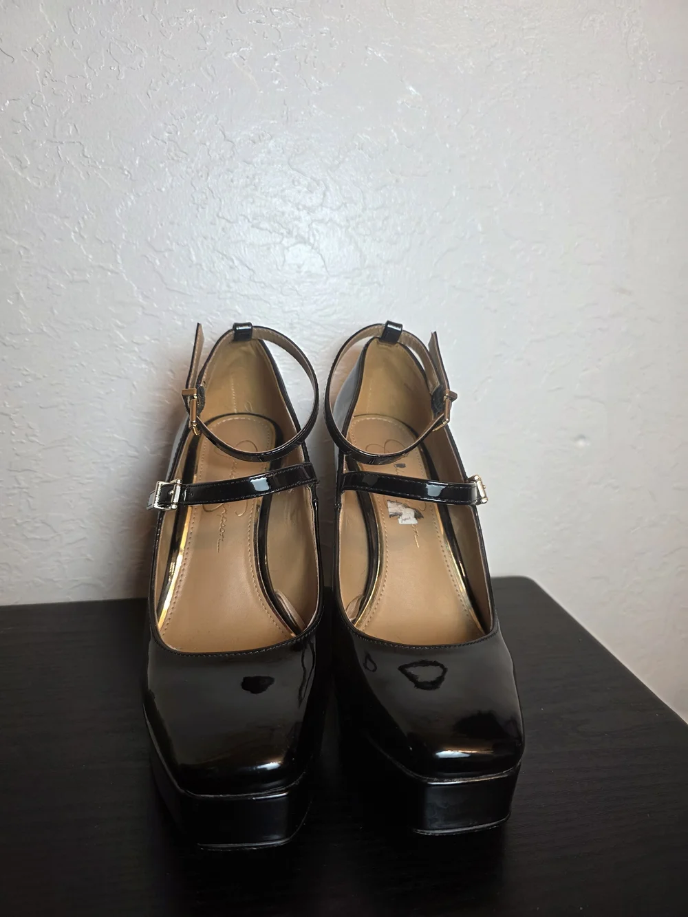 Jessica Simpson Black Patent Platform Mary Jane Heels